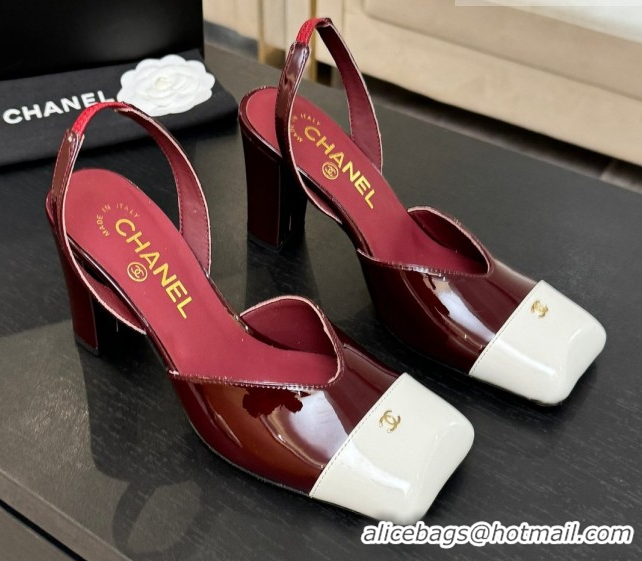 Sumptuous Chanel Slingbacks in Patent Calfskin 9cm Heel G47204 Burgundy Spring Summer 2026