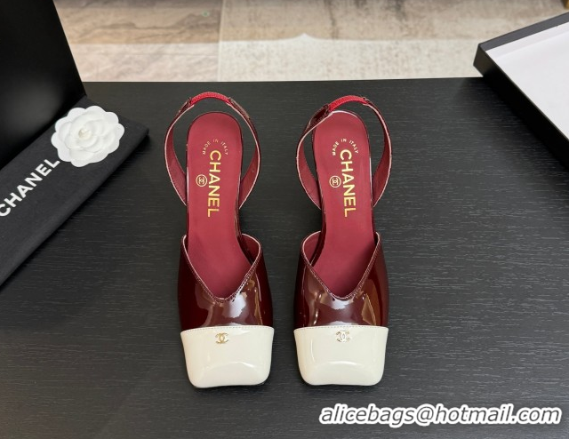 Sumptuous Chanel Slingbacks in Patent Calfskin 9cm Heel G47204 Burgundy Spring Summer 2026