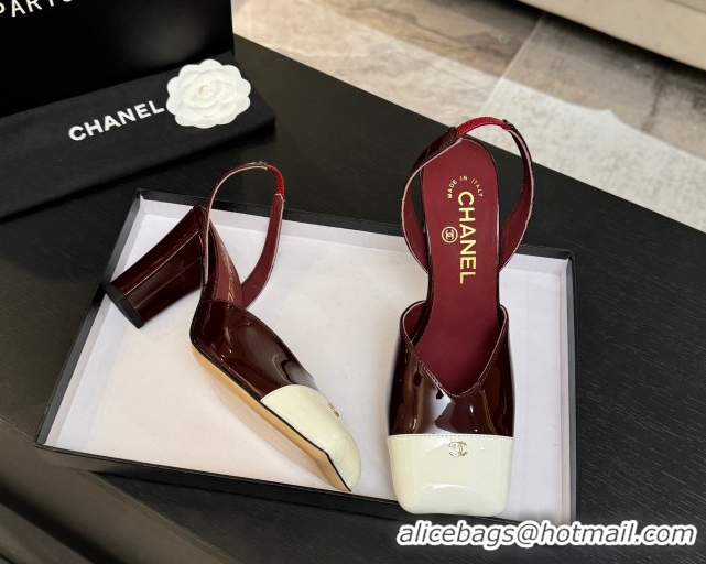 Sumptuous Chanel Slingbacks in Patent Calfskin 9cm Heel G47204 Burgundy Spring Summer 2026