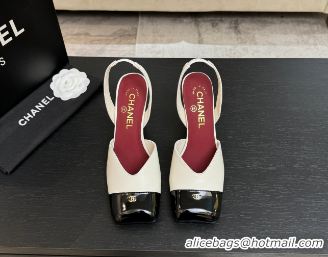 Low Cost Chanel Slingbacks in Lambskin & Patent Calfskin 9cm Heel G47204 White Spring Summer 2026