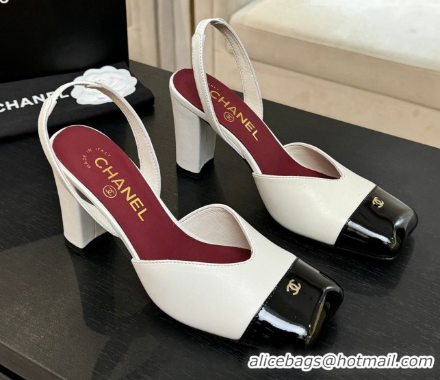 Low Cost Chanel Slingbacks in Lambskin & Patent Calfskin 9cm Heel G47204 White Spring Summer 2026