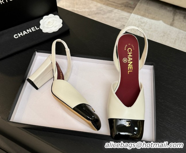 Low Cost Chanel Slingbacks in Lambskin & Patent Calfskin 9cm Heel G47204 White Spring Summer 2026
