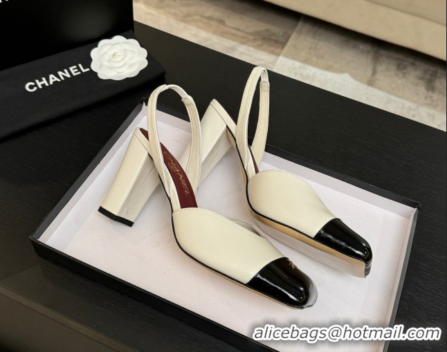Low Cost Chanel Slingbacks in Lambskin & Patent Calfskin 9cm Heel G47204 White Spring Summer 2026