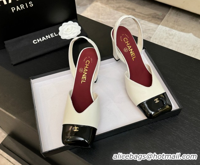 Low Cost Chanel Slingbacks in Lambskin & Patent Calfskin 9cm Heel G47204 White Spring Summer 2026