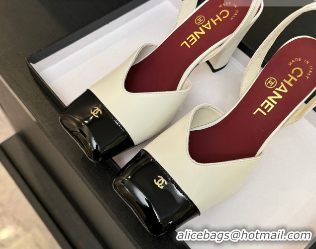 Low Cost Chanel Slingbacks in Lambskin & Patent Calfskin 9cm Heel G47204 White Spring Summer 2026
