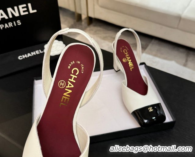 Low Cost Chanel Slingbacks in Lambskin & Patent Calfskin 9cm Heel G47204 White Spring Summer 2026