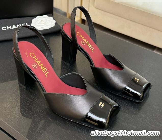 Duplicate Chanel Slingbacks in Lambskin & Patent Calfskin 9cm Heel G47204 Black Spring Summer 2026