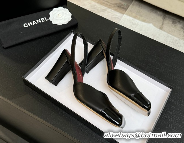 Duplicate Chanel Slingbacks in Lambskin & Patent Calfskin 9cm Heel G47204 Black Spring Summer 2026