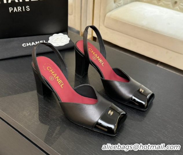 Duplicate Chanel Slingbacks in Lambskin & Patent Calfskin 9cm Heel G47204 Black Spring Summer 2026