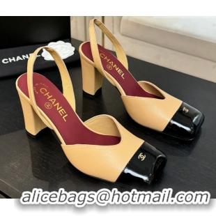 Trendy Design Chanel Slingbacks in Lambskin & Patent Calfskin 9cm Heel G47204 Beige Spring Summer 2026