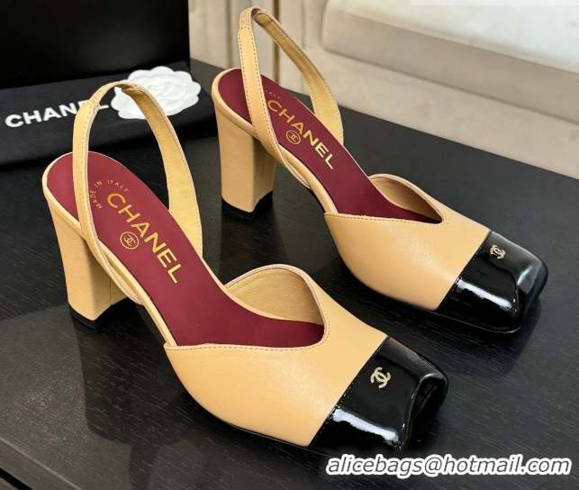 Trendy Design Chanel Slingbacks in Lambskin & Patent Calfskin 9cm Heel G47204 Beige Spring Summer 2026