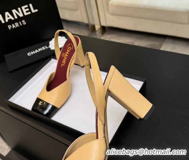 Trendy Design Chanel Slingbacks in Lambskin & Patent Calfskin 9cm Heel G47204 Beige Spring Summer 2026