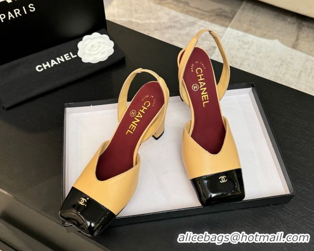 Trendy Design Chanel Slingbacks in Lambskin & Patent Calfskin 9cm Heel G47204 Beige Spring Summer 2026