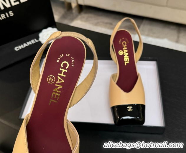 Trendy Design Chanel Slingbacks in Lambskin & Patent Calfskin 9cm Heel G47204 Beige Spring Summer 2026