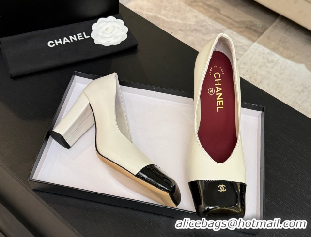Best Price Chanel Pumps in Lambskin & Patent Calfskin 9cm Heel G47203 White Spring Summer 2026