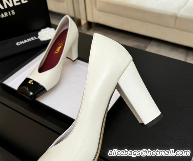 Best Price Chanel Pumps in Lambskin & Patent Calfskin 9cm Heel G47203 White Spring Summer 2026