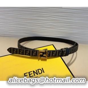 Inexpensive Fendi FF Canvas and Calfskin Belt 2cm FE102201 Black/Aged Gold 2024