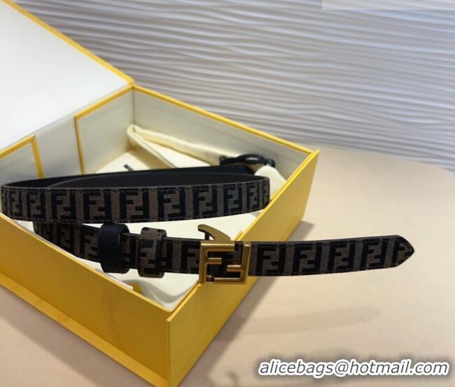 Inexpensive Fendi FF Canvas and Calfskin Belt 2cm FE102201 Black/Aged Gold 2024