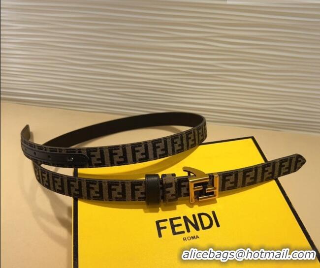 Inexpensive Fendi FF Canvas and Calfskin Belt 2cm FE102201 Black/Aged Gold 2024