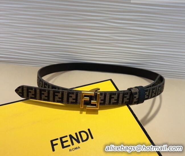 Inexpensive Fendi FF Canvas and Calfskin Belt 2cm FE102201 Black/Aged Gold 2024