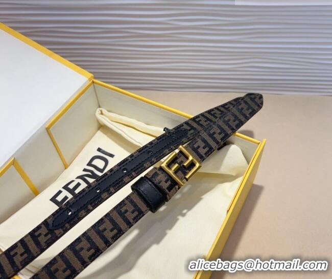 Inexpensive Fendi FF Canvas and Calfskin Belt 2cm FE102201 Black/Aged Gold 2024
