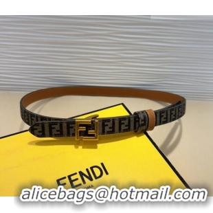 Discount Fendi FF Canvas and Calfskin Belt 2cm FE102201 Brown/Aged Gold 2024