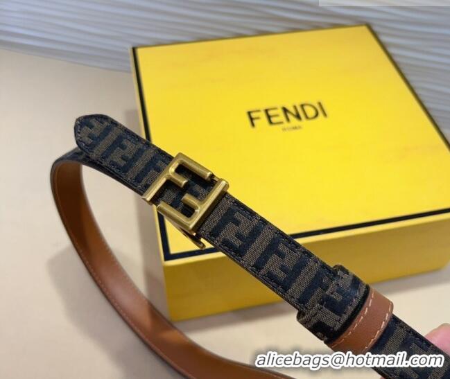 Discount Fendi FF Canvas and Calfskin Belt 2cm FE102201 Brown/Aged Gold 2024