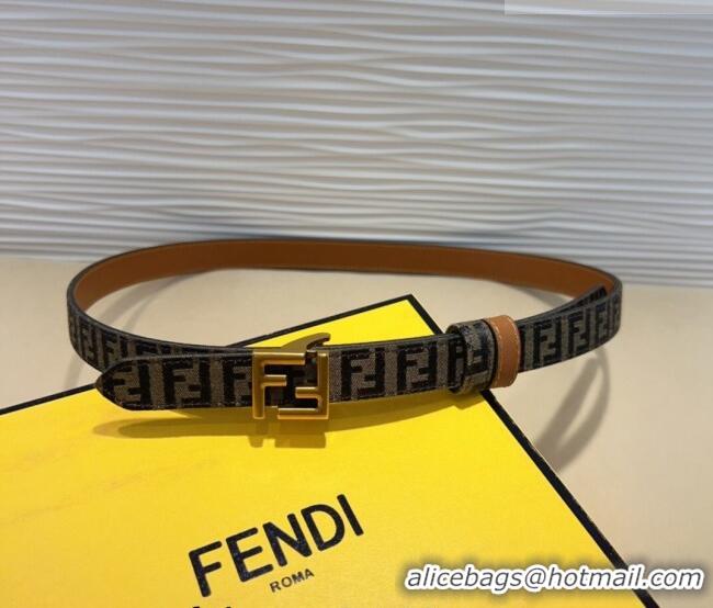 Discount Fendi FF Canvas and Calfskin Belt 2cm FE102201 Brown/Aged Gold 2024