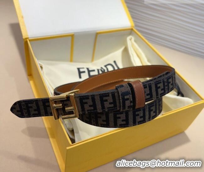 Discount Fendi FF Canvas and Calfskin Belt 2cm FE102201 Brown/Aged Gold 2024