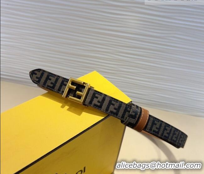 Discount Fendi FF Canvas and Calfskin Belt 2cm FE102201 Brown/Aged Gold 2024