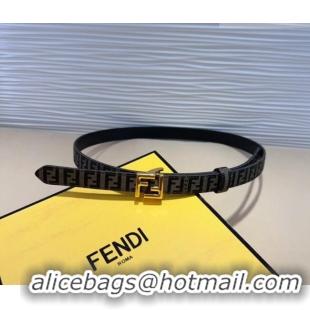 Good Quality Fendi FF Canvas and Calfskin Belt 2cm FE102201 Black/Shiny Gold 2024