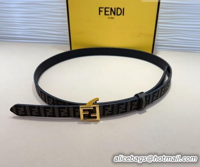 Good Quality Fendi FF Canvas and Calfskin Belt 2cm FE102201 Black/Shiny Gold 2024