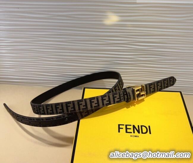 Good Quality Fendi FF Canvas and Calfskin Belt 2cm FE102201 Black/Shiny Gold 2024