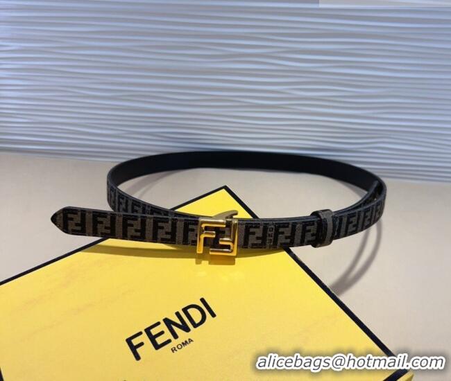 Good Quality Fendi FF Canvas and Calfskin Belt 2cm FE102201 Black/Shiny Gold 2024