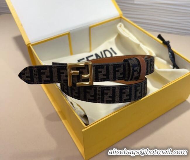 Promotional Fendi FF Canvas and Calfskin Belt 2cm FE102201 Brown/Shiny Gold 2024