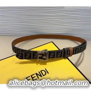 Shop Discount Fendi FF Canvas and Calfskin Belt 2cm FE102201 Brown/Silver 2024