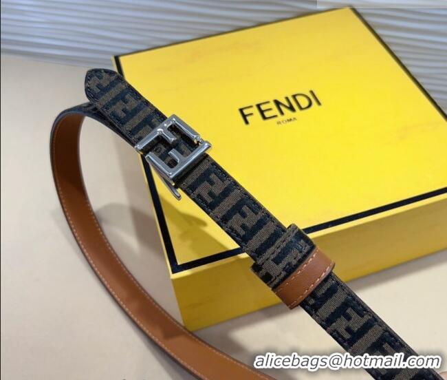 Shop Discount Fendi FF Canvas and Calfskin Belt 2cm FE102201 Brown/Silver 2024