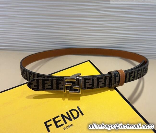 Shop Discount Fendi FF Canvas and Calfskin Belt 2cm FE102201 Brown/Silver 2024
