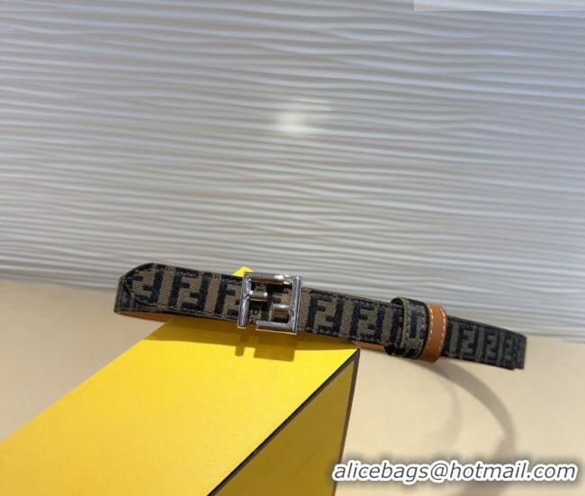 Shop Discount Fendi FF Canvas and Calfskin Belt 2cm FE102201 Brown/Silver 2024