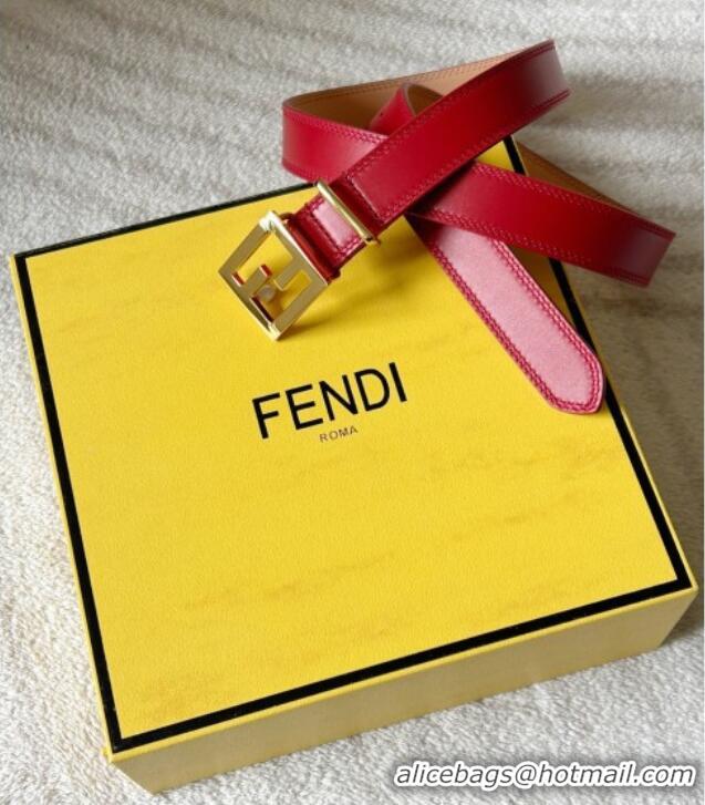 Hot Sell Cheap Fendi Women's Calfskin Belt 2.5cm with FF Buckle 0315 Red 2025