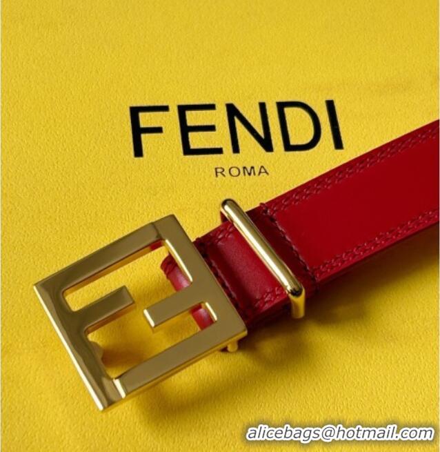 Hot Sell Cheap Fendi Women's Calfskin Belt 2.5cm with FF Buckle 0315 Red 2025