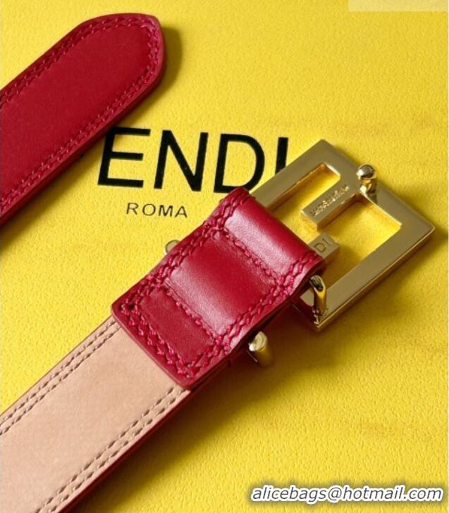 Hot Sell Cheap Fendi Women's Calfskin Belt 2.5cm with FF Buckle 0315 Red 2025