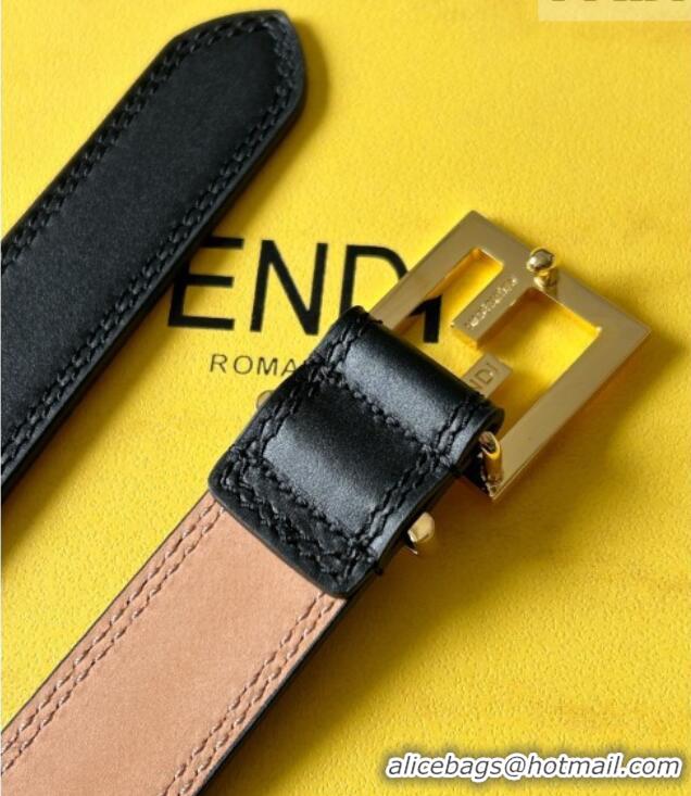 Luxury Cheap Fendi Women's Calfskin Belt 2.5cm with FF Buckle 0315 Black 2025