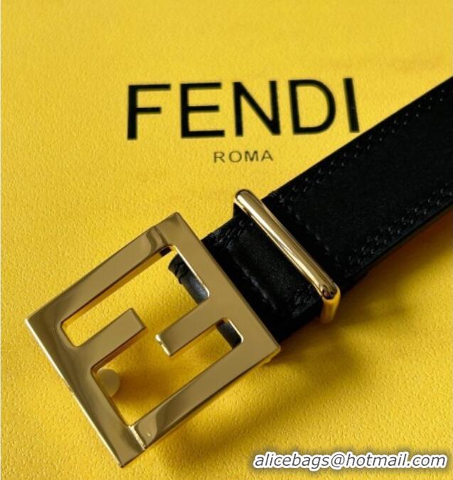 Luxury Cheap Fendi Women's Calfskin Belt 2.5cm with FF Buckle 0315 Black 2025