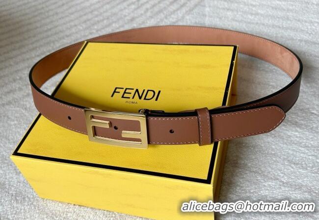 Good Product Fendi Women's Calfskin Belt 3cm with FF Buckle 0315 Dark Brown 2025