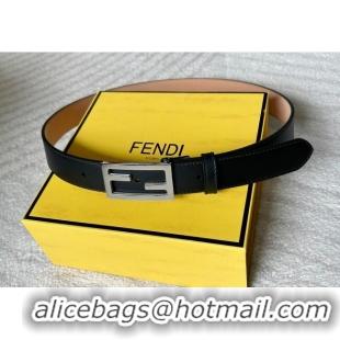 Luxury Discount Fendi Women's Calfskin Belt 3cm with FF Buckle 0315 Black/Silver 2025