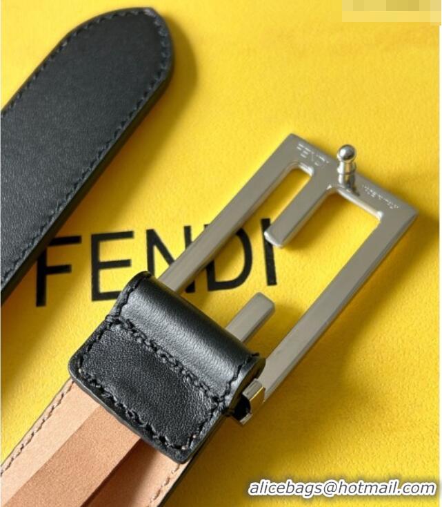 Luxury Discount Fendi Women's Calfskin Belt 3cm with FF Buckle 0315 Black/Silver 2025