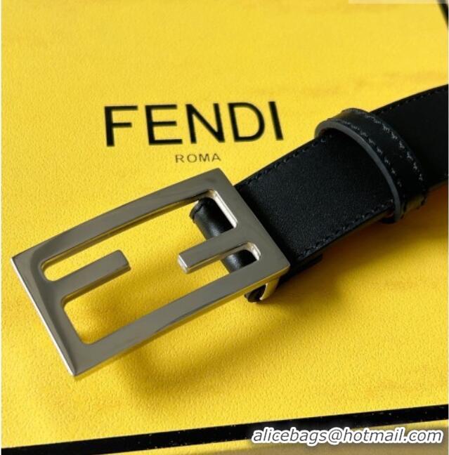 Luxury Discount Fendi Women's Calfskin Belt 3cm with FF Buckle 0315 Black/Silver 2025