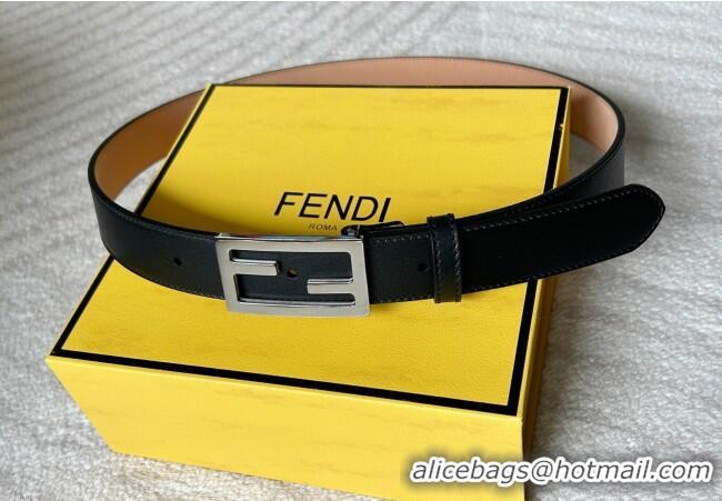 Luxury Discount Fendi Women's Calfskin Belt 3cm with FF Buckle 0315 Black/Silver 2025