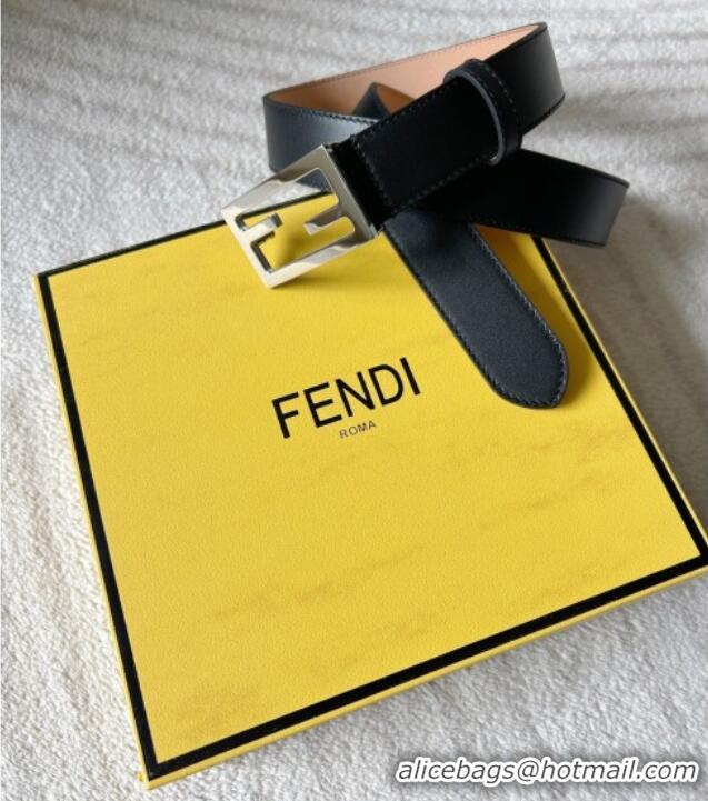Luxury Discount Fendi Women's Calfskin Belt 3cm with FF Buckle 0315 Black/Silver 2025